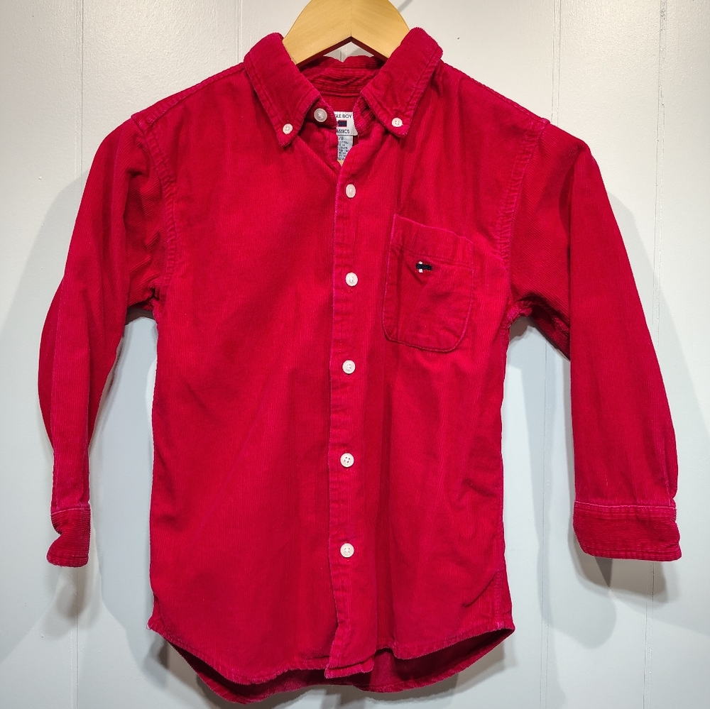 Bugle Boy Classics‎ Red Corduroy Button Down Shirt Small 8 Vintage 100% Cotton